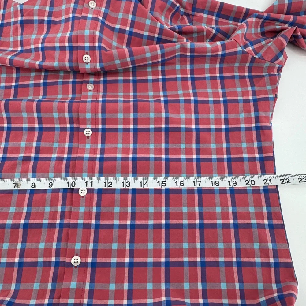 Mizzen + Main Button Down Mens XL Red Plaid Trim Fit Performance Stretch Shirt